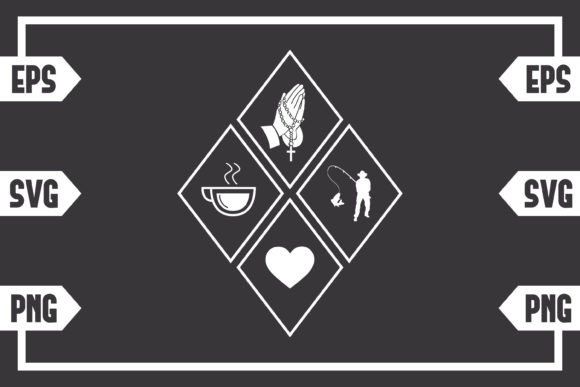Coffee Jesus Heart and Guy Fishing Graphics for Crafts